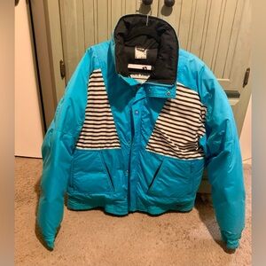 Vintage 1980s White Stag Skiwear Puffer Blue Striped Down Ski Coat Large Mens